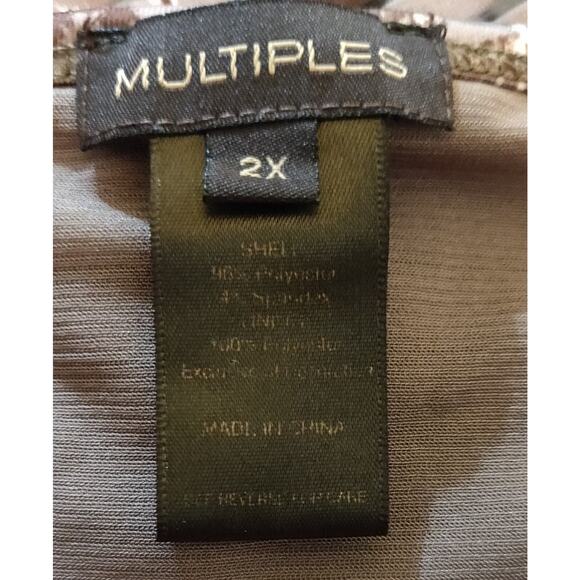 Multiples Tunic Top COPPER BROWN Ruched Sleeves Embellished Part Sheer PLUS 2X - Picture 11 of 16